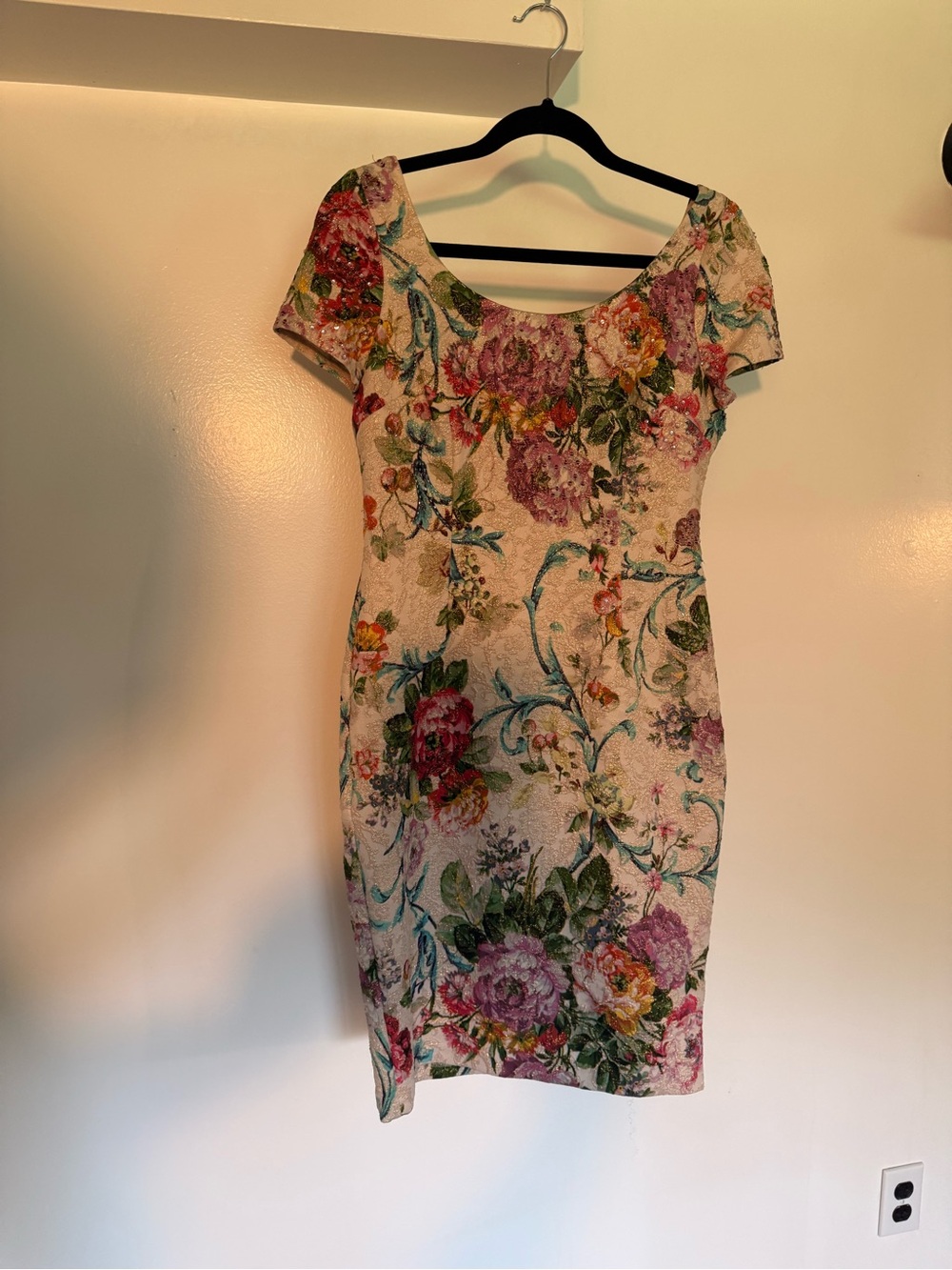 Adrianna Papell Cream Floral Scoop-Neck Mini Dress